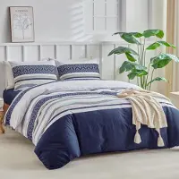 Merkloos Jeu de draps pour lit double, 260 x 240 cm, motif bohème en bleu