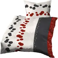 OEM Parure de lit 140x200 cm + 70x90 cm, en satin de qualité Mako, avec motifs circulaires rouge, noir et blanc