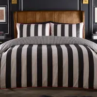 OEM Jeu de literie pour lit double, dimensions 200x200 cm, rayures noires et blanches, comprenant 2 taies d'oreiller