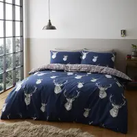 OEM Jeu de literie motif cerf, 160x220 + 50x70 cm, bleu, en coton