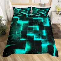 OEM Jeu de literie 3D, géométrie, pour lit double, noir, vert, bleu, néon