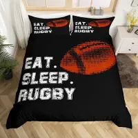 OEM Housse de couette rugby, pour lit double, motif football, ensemble 3 pièces