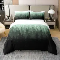 OEM Ensemble de housses de couette botaniques, motif sapin, 100% coton, dimensions 218x228 cm, couleur verte