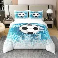 OEM Jeu de housses de couette football, 100% coton, taille individuelle, bleu et blanc