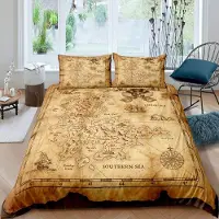 OEM Ensemble de housses de couette et de taies d'oreiller marin, thème pirate, bateau à voile, taille individuelle, couleur marron. Contient 1 taie d'oreiller