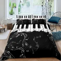 OEM Ensemble de literie avec motifs de notes de musique, taille king size, 3 pièces, noir et blanc