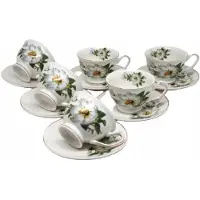 Queen Isabell Ensemble élégant de 6 tasses à espresso avec sous-tasses florales 80 ml