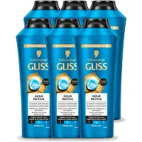 GLISS 6 flacons de shampooing -Kur Aqua Revive – Rafraîchissant et hydratant – 400 ml - Pack économique - 6 pièces