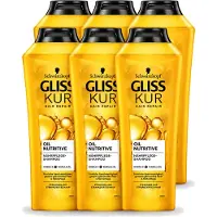 GLISS 6 flacons de shampooing nourrissant à l'huile Kur pour cheveux secs et abîmés, 400 ml chacun - Pack avantage - 6 pièces