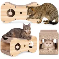 Petsi Cocon en carton pour chat, maisonnette en carton, coussin avec des pompons suspendus, marque