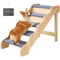 Vevor Escalier pour Chien en Bois 5 Marches pour Chien pour Canapé Lit Voiture Chats Chiens Animaux de Compagnie Jusqu'à 68 kg