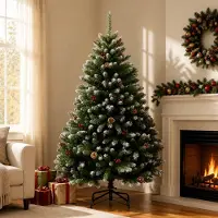 Syfax Arbre de Noël artificiel pliable, 180 cm, en PVC, vert et blanc