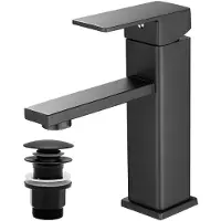 Sonstiges Robinet de lavabo à une seule trouée, rectangulaire, noir, en acier inoxydable, avec bonde intégrée