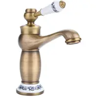 Fdit Robinet de lavabo en céramique, finition laiton vieilli, col long, dimensions : 19 x 16,5 x 6,4 cm