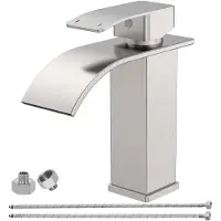 Sonstiges Robinet de lavabo cascade, finition nickel brossé, en acier inoxydable 304, mitigeur à un levier, pour salle de bain