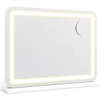 Costway Miroir de maquillage éclairé , miroir de beauté 58x43 cm avec 3 modes d'éclairage, grossissement 10x et interrupteur tactile, miroir de style Hollywood avec ports USB et Type-C