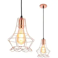 Zimilo Suspension , finition rose or, 150x19 cm, abat-jour en fil métallique, hauteur réglable, style vintage, idéale pour une table à manger, pour cuisine (sans ampoule)