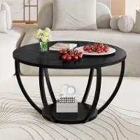 Merkloos Table basse ronde table d'appoint - 2 niveaux - Noir - 70 x 70 cm - Pour salon et balcon