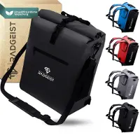 RADGEIST Sacoche de vélo 3 en 1 - sac à dos de vélo, sacoche de porte-bagages, sacoche à bandoulière, avec compartiment pour ordinateur portable, étanche, 25 litres, noir
