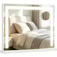 Costway Miroir de maquillage éclairé , miroir de beauté 58x43 cm avec 3 couleurs de lumière, grossissement 10x, station de charge et miroir de style Hollywood avec intensité variable