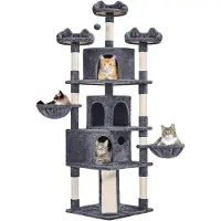 Merkloos Arbre à chat XXL - 194 cm - Peluche avec sisal - Gris foncé - Pour 3 à 4 chats