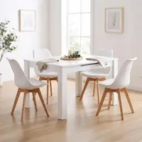Homestyle4u Table de salle à manger , extensible de 80x125 à 80x165, blanche, table en bois