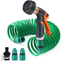 Merkloos Tuyau d'arrosage - Douche manuelle avec 8 modes - Poignée antidérapante - 7,5 mètres - Tuyau d'arrosage en spirale pour jardin
