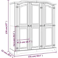 vidaXL Armoire style mexicain en pin 3 portes Gris
