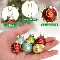 Unyqoos Ensemble de 24 boules de Noël en verre – mini-boules vintage colorées en rouge, or et bleu, en verre de haute qualité, avec fil de suspension pour sapin de Noël