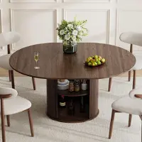 COLAMY Table extensible 6 places en Bois avec rangement intégré, plateau rabattable et pied design, Noyer foncé