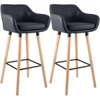 CLP - Ensemble de 2 tabourets de bar Grant, revêtus de similicuir, structure en bois de hêtre, capacité jusqu'à 150 kg, avec repose-pieds | Couleur : noir