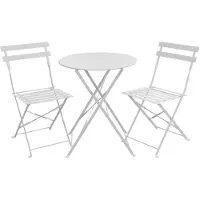 Merkloos Ensemble de table bistro d'extérieur - 3 pièces - Métal - Blanc - Mobilier pliant