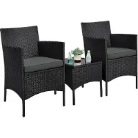 Merkloos Ensemble de salon de jardin 3 pièces - Rotin PE - Table d'appoint - 2 personnes - 2 fauteuils avec coussins - Pour terrasse, jardin et balcon