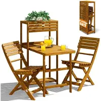 Merkloos Ensemble de jardin pliable en acacia - 2 chaises et 1 table - 95 x 117 x 61 cm - Chaises de balcon