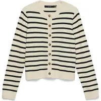 Vero Moda VMSABA Cardigan uni à col rond, manches longues, couleur NOO Birch/W. MERMAID, taille M