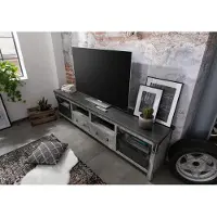MASSIVMOEBEL24.DE MASSIVMOEBEL24 | Meuble TV 220x40 Manguier laqué Gris HEAVY INDUSTRY #135