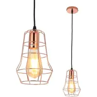 Zimilo Suspension , finition rose gold, design vintage en fil de fer : lampe suspendue en métal, hauteur réglable, culot E27, idéale pour salle à manger, salon, cuisine et couloir, dimensions 150x15 cm
