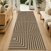 Sonstiges Tapis de couloir, 80x200 cm, aspect jute, couleur marron, motif géométrique, lavable, antidérapant