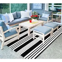 Sonstiges Tapis d'extérieur en coton, motif rayé, noir, 120 x 180 cm