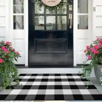 Sonstiges Paillasson en coton à carreaux, 70 x 109 cm, lavable, tissé, pour intérieur et extérieur, noir et blanc