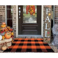 Sonstiges Paillasson automnal à carreaux de buffle, orange et noir, 61x89 cm, tissé, lavable, tapis d'extérieur, idéal pour Halloween, cuisine, style rustique, entrée