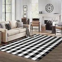 Sonstiges Tapis à carreaux, motif carreaux de buffalo, 152 x 244 cm, noir et blanc, en coton, lavable, pour intérieur et extérieur