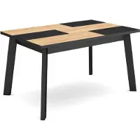 OEM Table de salle à manger, dimensions 140x90 cm, rectangulaire, pour 6 personnes, aspect chêne/noir