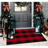 Sonstiges Paillasson d'extérieur, thème Noël, rouge et noir, 61 x 89 cm, en coton, tissé à la main