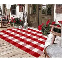 Sonstiges Tapis de Noël pour l'extérieur, dimensions 91 x 150 cm, motif carreaux rouge et blanc, style "buffle", lavable en machine, adapté à une utilisation intérieure et extérieure, idéal pour une véranda