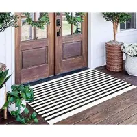 Sonstiges Tapis d'extérieur rayé noir et blanc, 61 x 130 cm, tissé à la main, lavable en machine, pour intérieur et extérieur