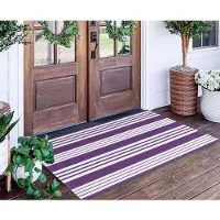 Sonstiges Tapis rayé, 61 x 130 cm, violet et blanc, tissé à la main, lavable en machine, pour intérieur et extérieur