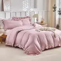 Trankielo - Ensemble de couette 3 pièces, 200 x 200 cm – Microfibre rose, avec fermeture à glissière et taies d'oreiller
