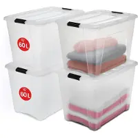 Merkloos Boîte de rangement - Boîte empilable - 60 litres - Transparent - 58 x 39,5 x 36,5 cm - Pour garage, chambre et salon