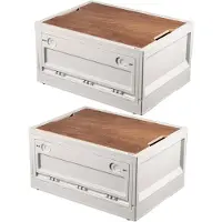 Merkloos Boîte de rangement empilable - 2 x 38 L - Avec couvercle et 4 roulettes - Blanc - Pour camping et voiture